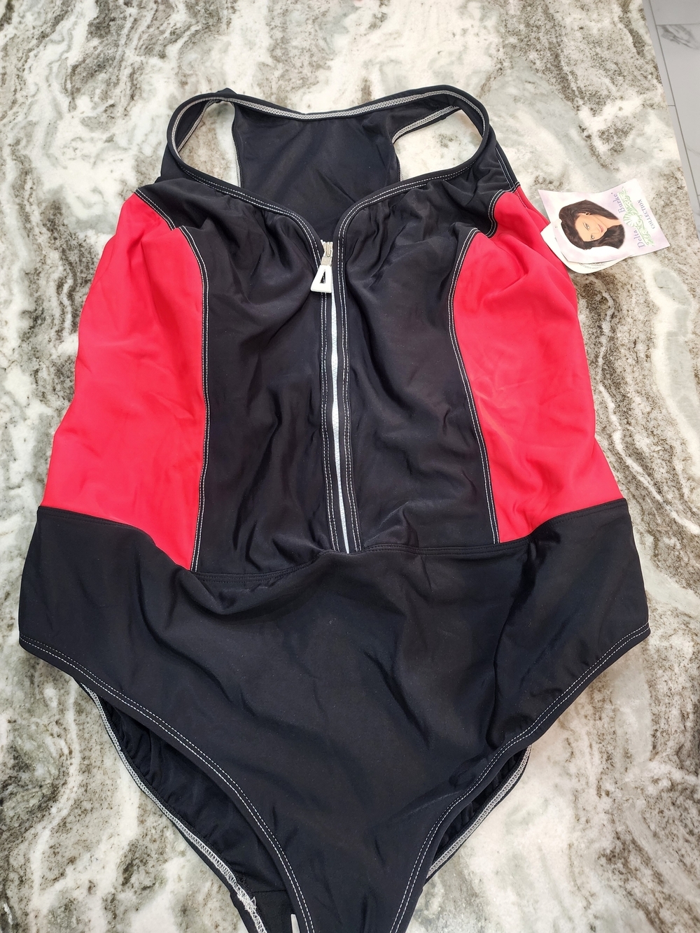 Delta Black and Red Zip-Front One-Piece Swimsuit